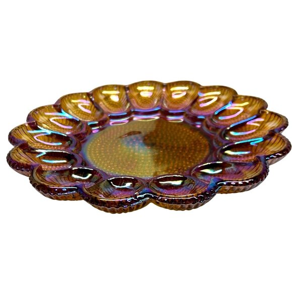 Vintage Indiana Glass Iridescent Gold Egg Dish 1213 11" - Picture 4 of 5